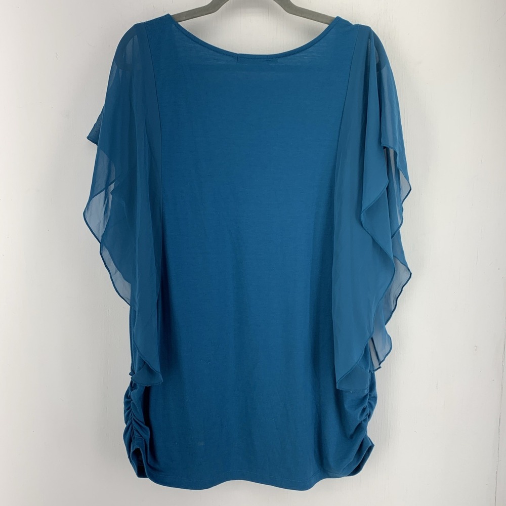 Maurice's Womens 2 Tunic Top Sequins Beaded Flutter Sleeve Fairy Whimsy Ruched - Picture 5 of 6